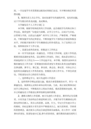 大学辅导员个人工作计划