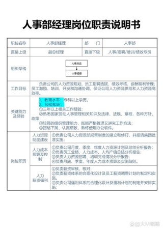 公司人事的主要岗位职责