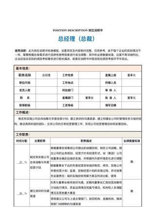 总经理主要岗位职责范文