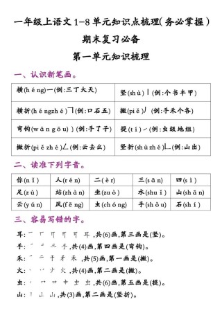 一年级小学生语文必备知识点