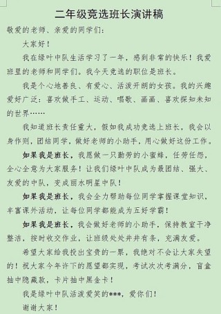 有关竞选班长的发言稿通用