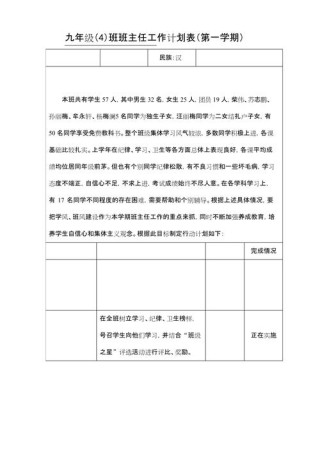 九年级班主任教学计划