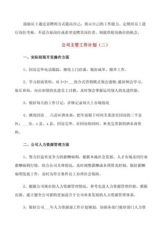 公司主管的工作计划