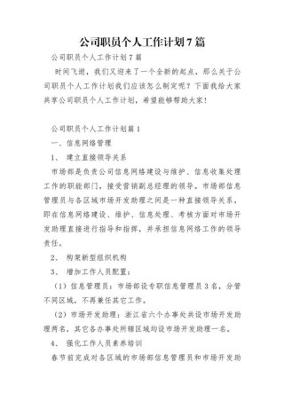 公司职员个人工作计划