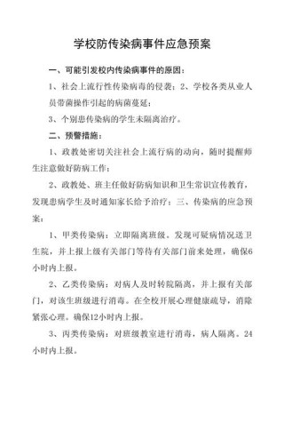 （合集）学校传染病应急预案