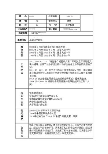 关于教师求职的简历精选 第1张