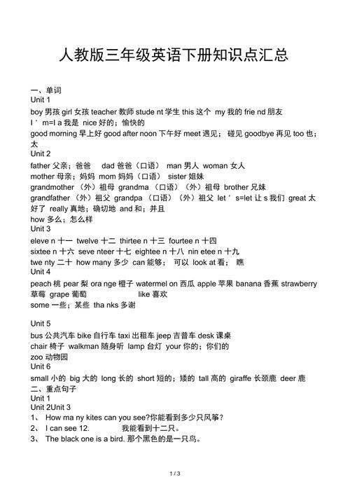 小学三年级下册英语知识点梳理 第1张