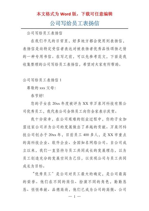 公司员工的表扬信 第1张