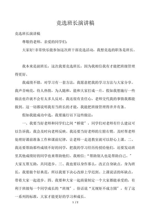 关于竞选班长的讲话稿大全 第2张