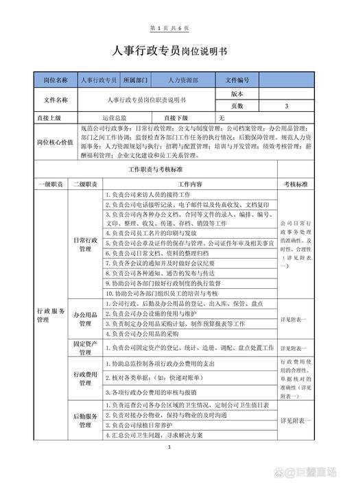 行政人事专员岗位职责范本 第1张