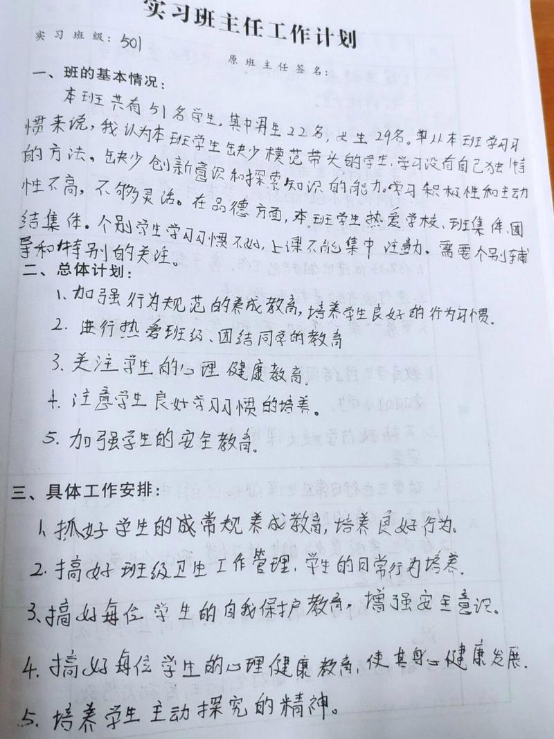 教育实习班主任工作计划 第2张