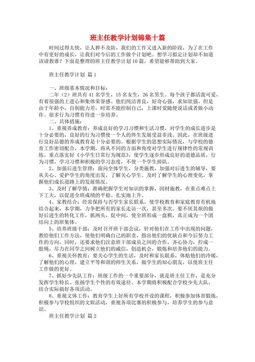 学校班主任教学计划范文 第2张