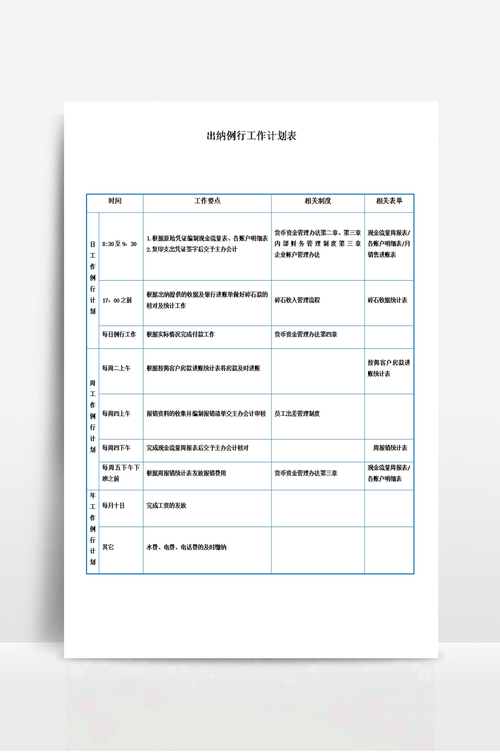 企业出纳个人工作计划 第1张