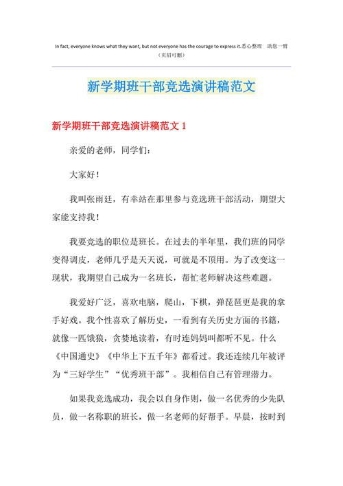 新学期班干部竞聘发言稿简短 第2张