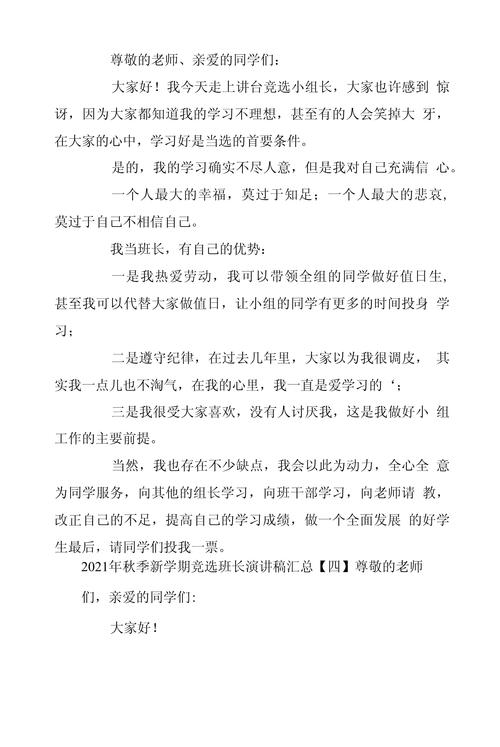 关于新学期竞聘班长的发言稿精选 第2张